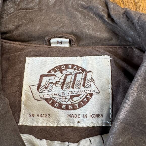 Vintage G-III Global Identity Brown Leather Bomber Jacket Size M Map Lined - Picture 6 of 7